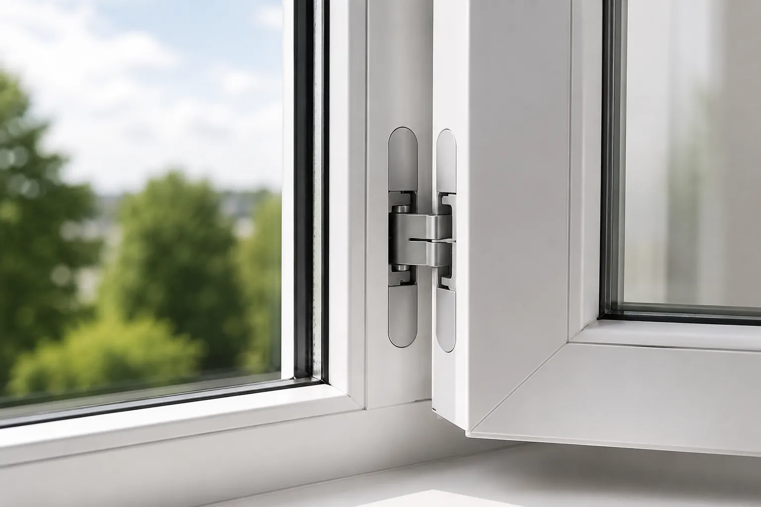 Hidden hinges for plastic windows