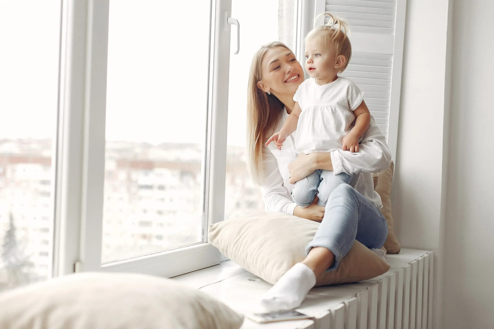 woman with child, warm family moment, professional photography style